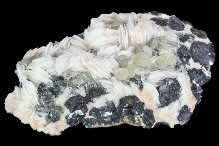 Cerussite Crystals with Bladed Barite on Galena - Morocco #100779
